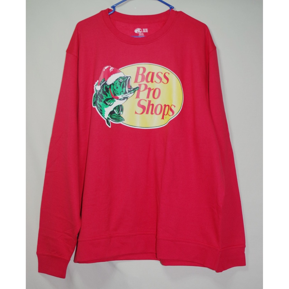 NWT - Bass Pro Shops Christmas Santa Hat Bass Logo Red Sweatshirt XL